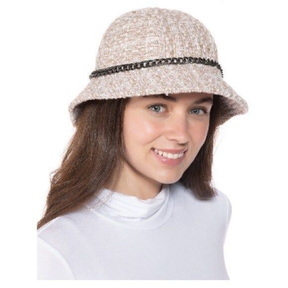 INC Chain Tweed pink Trim Chain Winter Cloche Hat NEW pale pink - Picture 2 of 5